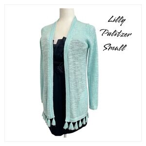 LILLY PULITZER Women's Edita Cardigan Aqua Blue Knit Sweater Open Front …